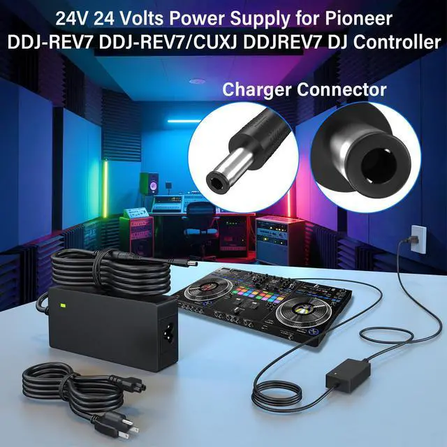 Alt view image 3 of 6 - 24V DJ Controller Charger Compatible with Pioneer DDJ-REV7 2-Channel | Power Adapter Fit for Pioneer DDJ-REV7/CUXJ DDJREV7 Scratch Style Vinyl Feel 2 Channel Professional Serato DJ Pro Controller