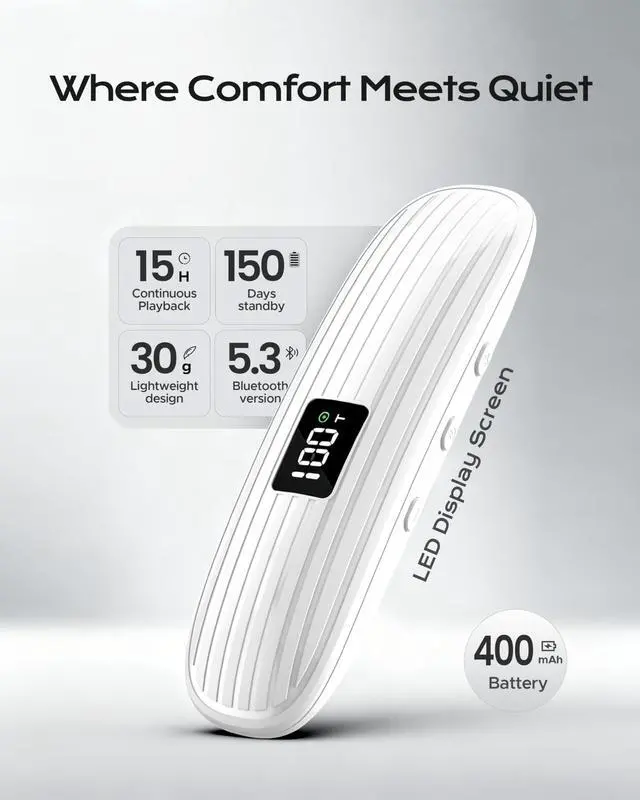 Alt view image 3 of 6 - Pillow Speaker, Bluetooth Sleep Sound Machine, White Noise & Timer | Mini Bone Conduction 5.3 Bluetooth, Under Pillow Speaker for Sleeping with LED Display & Private Listening for Side Sleepers
