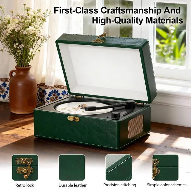 Alt view image 4 of 6 - Retro CD Player with Bluetooth in/Out Portable CD Player with Built-in Rechargeable Battery,Auto Power Off,USB,AUX,Headphone Jack,Vintage Music Player for Women/Men-Green