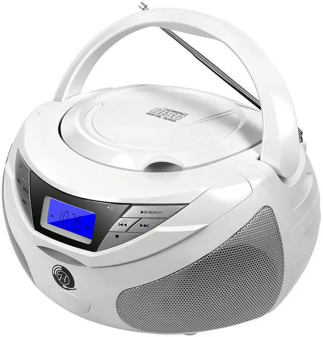 Main image of Portable CD Player Boombox with Bluetooth, FM Radio, USB Playback, Built-in Rechargeable Battery, Remote Control, Stereo Sound (White)