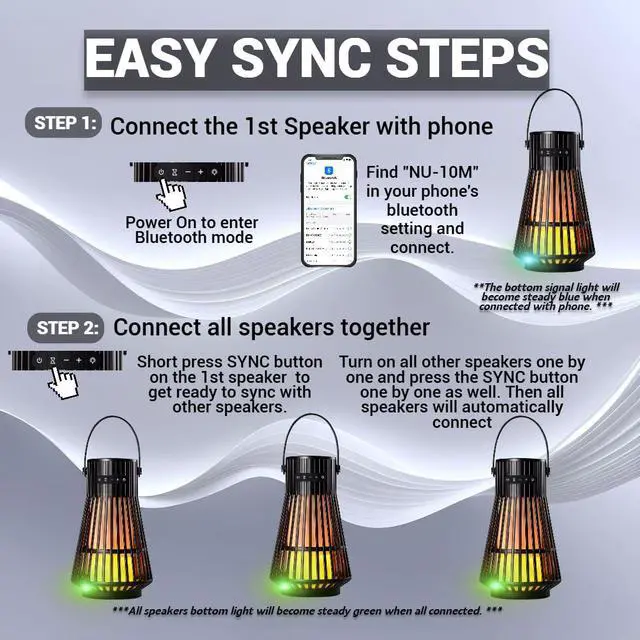 Alt view image 4 of 6 - Bluetooth Lantern Speaker 2-Pack 10W IPX5 Waterproof for Patio Yard | flickering LED flame lighting, multi sync audio, 18h battery playtime, USB-C rechargeable, includes ground stakes & hooks