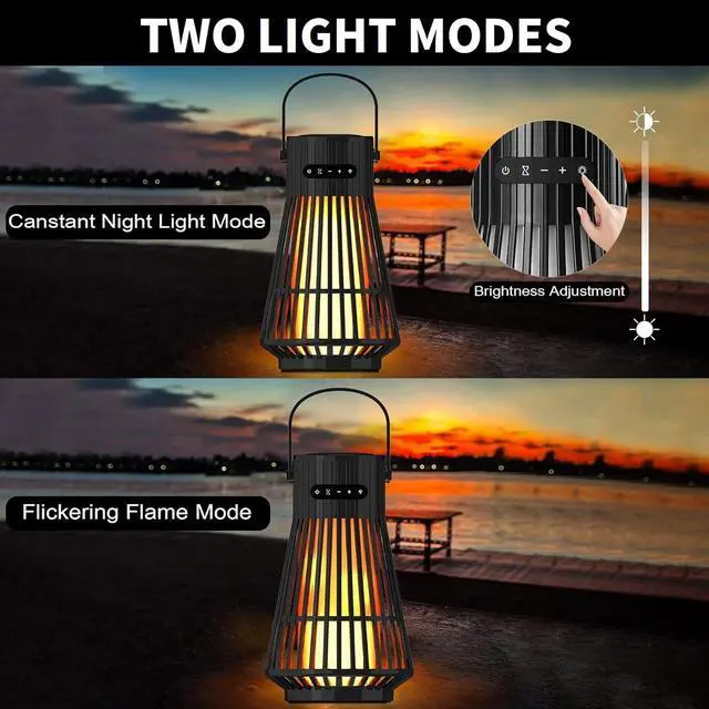 Alt view image 5 of 6 - Bluetooth Lantern Speaker 2-Pack 10W IPX5 Waterproof for Patio Yard | flickering LED flame lighting, multi sync audio, 18h battery playtime, USB-C rechargeable, includes ground stakes & hooks