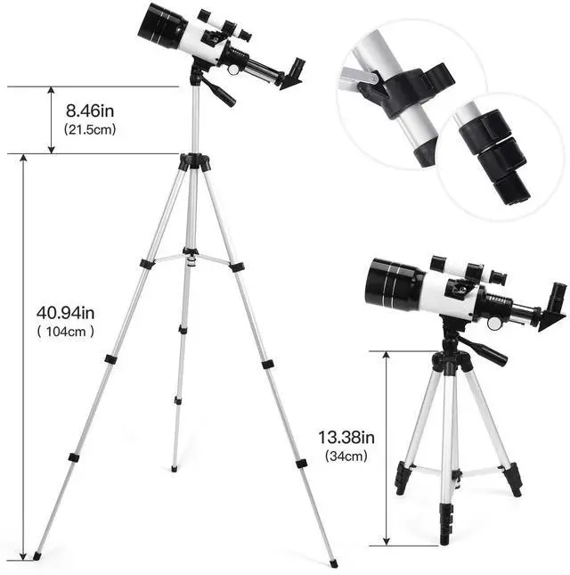 Alt view image 6 of 6 - Telescope for Kids & Adults, 70mm Aperture 300mm Telescopes for Astronomy Beginners, 15X-150X Magnification Portable Refractor Telescope with Adjustable Tripod, Phone Adapter