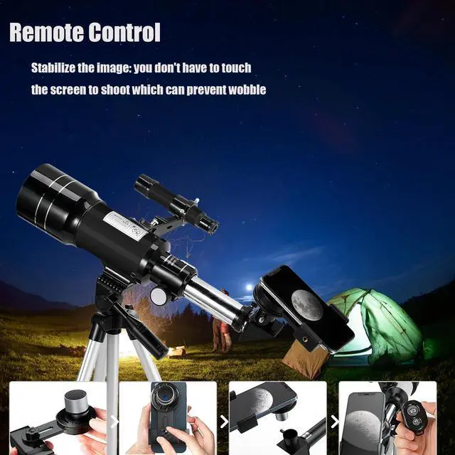 Alt view image 4 of 6 - Telescope for Kids & Adults, 70mm Aperture 300mm Telescopes for Astronomy Beginners, 15X-150X Magnification Portable Refractor Telescope with Adjustable Tripod, Phone Adapter