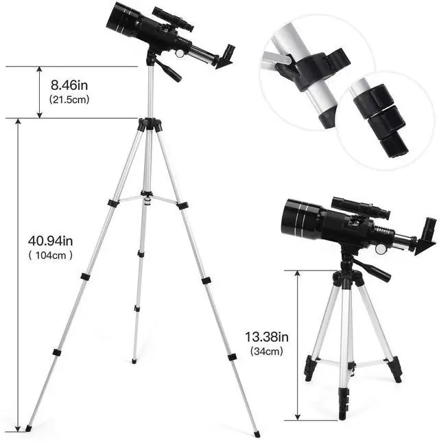 Alt view image 5 of 6 - Telescope for Kids & Adults, 70mm Aperture 300mm Telescopes for Astronomy Beginners, 15X-150X Magnification Portable Refractor Telescope with Adjustable Tripod, Phone Adapter