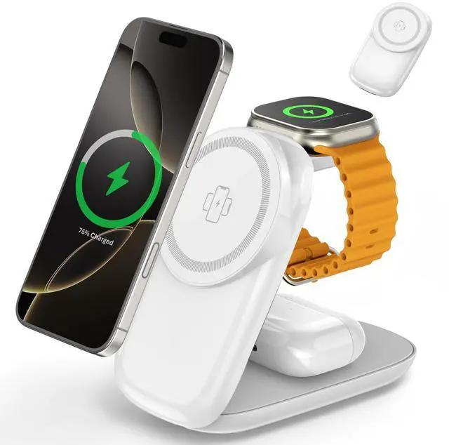 Main image of 2026 new Portable Wireless Charger, Fast Max Charging for iPhone 17/16/15/14/13/12 Pro Max, 3 in 1 Charging Station for Apple Watch 10-3 & AirPods Pro/4/3(White