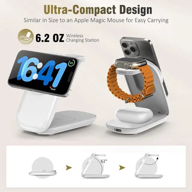 Alt view image 5 of 6 - 2026 new Portable Wireless Charger, Fast Max Charging for iPhone 17/16/15/14/13/12 Pro Max, 3 in 1 Charging Station for Apple Watch 10-3 & AirPods Pro/4/3(White