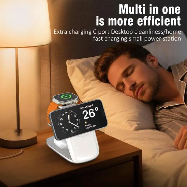 Alt view image 6 of 6 - 2026 new Portable Wireless Charger, Fast Max Charging for iPhone 17/16/15/14/13/12 Pro Max, 3 in 1 Charging Station for Apple Watch 10-3 & AirPods Pro/4/3(White