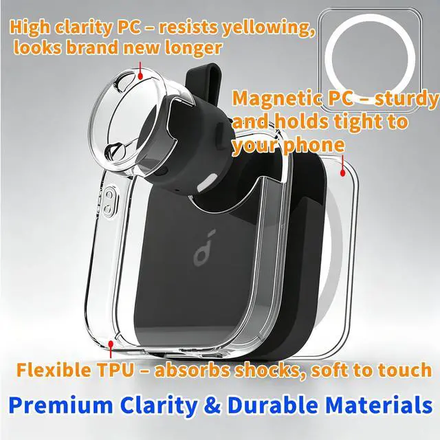Alt view image 4 of 6 - for Anker Soundcore Work Wearable AI Voice Recorder Dedicated Protection Set | PC + TPU Clear Cover for Charging Case + Clear Cover for Recorder Body + Metal Bracelet
