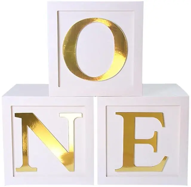 Main image of One Balloon Boxes for 1st Birthday, Baby Girl First Birthday Decorations, 1st Party Supplies Boy, 1 Year Anniversary Decorations Photoshoot Props Backdrop. (White Gold)
