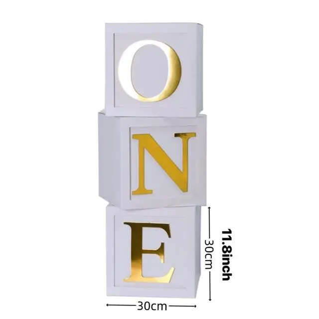 Alt view image 5 of 6 - One Balloon Boxes for 1st Birthday, Baby Girl First Birthday Decorations, 1st Party Supplies Boy, 1 Year Anniversary Decorations Photoshoot Props Backdrop. (White Gold)