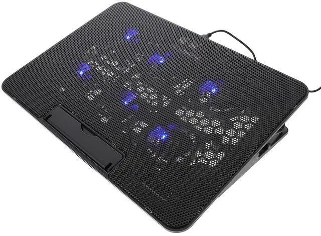 Main image of Laptop Cooling Pad, 6 Fan Silent Cooler Stand for 15.6 in Notebook | Features blue LED lights, USB powered cooler stand with ergonomic, adjustable height, gaming, office, 14.1 x 10 inches