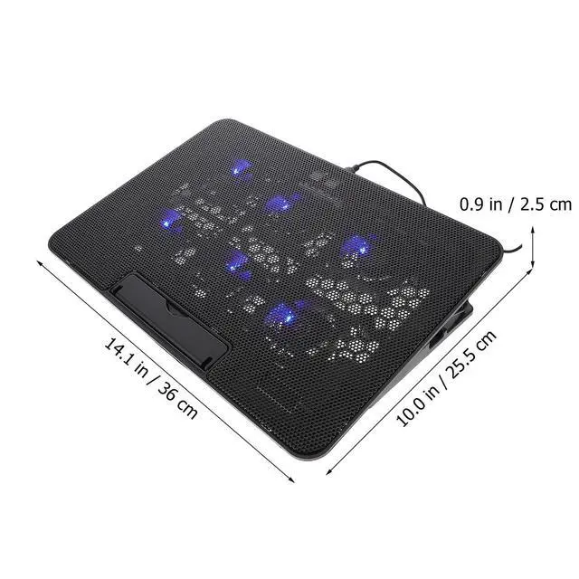 Alt view image 2 of 6 - Laptop Cooling Pad, 6 Fan Silent Cooler Stand for 15.6 in Notebook | Features blue LED lights, USB powered cooler stand with ergonomic, adjustable height, gaming, office, 14.1 x 10 inches