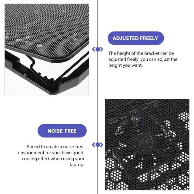 Alt view image 5 of 6 - Laptop Cooling Pad, 6 Fan Silent Cooler Stand for 15.6 in Notebook | Features blue LED lights, USB powered cooler stand with ergonomic, adjustable height, gaming, office, 14.1 x 10 inches