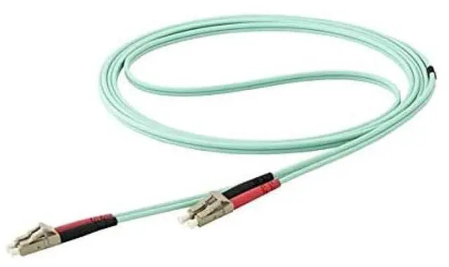 Main image of 7m (22ft) LC/UPC OM4 Multimode Fiber Optic Cable, 50/125, 100G, Low Insertion Loss, LSZH Fiber Jumper Cord | Low insertion loss, 125, LSZH, Jumper Cord, OM4 laser-optimized aqua fiber, 100Gbps, UPC po