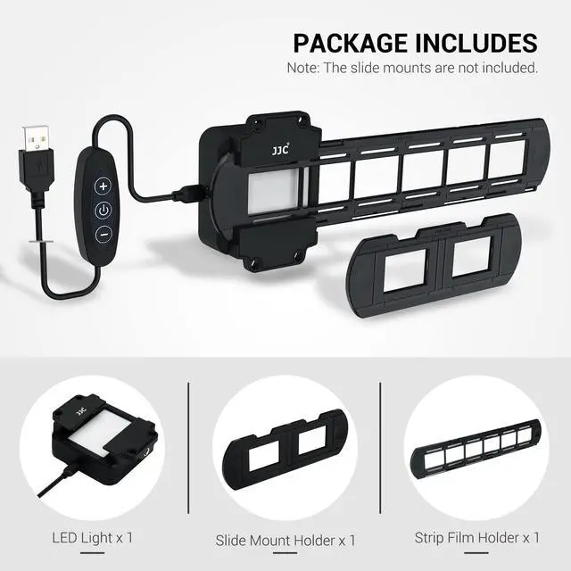 Alt view image 2 of 6 - JJC 35mm Negative Film Scanning Copying LED Light Set | 10 levels Adjust,Includes Slides Holder,Film Strip Holder,USB Light Viewer w Shoe Mount,for Negatives Converter to Digital