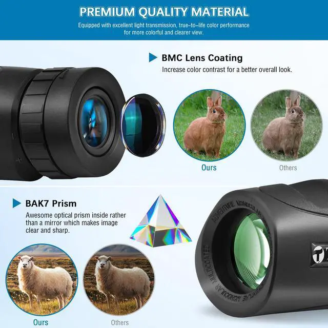 Alt view image 4 of 6 - 10x25 Waterproof Compact Monocular | High Definition Wide View, Telescope Monoculars, Comes with Cleaning Cloth, Case & Neck Strap, Black