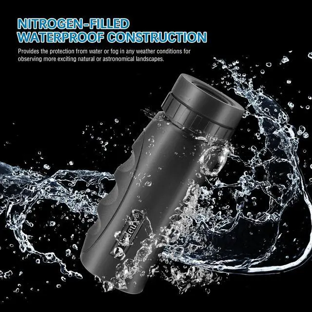 Alt view image 6 of 6 - 10x25 Waterproof Compact Monocular | High Definition Wide View, Telescope Monoculars, Comes with Cleaning Cloth, Case & Neck Strap, Black