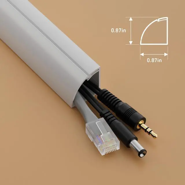Alt view image 3 of 6 - 39" White Quarter Round Cable Raceway, Corner Cord Cover, Self-Adhesive Floor Molding with Wire Channel - 0.87" (W) x 0.87" (H) x 39in Length - White