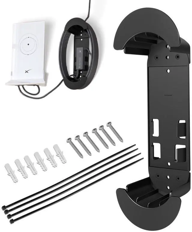 Main image of Starlink Ethernet Cable Caddy - 2-in-1 StarLink Router Wall Mount Bracket for Starlink Gen 2, Gen 3, HP - Organizes Ethernet Adapter & 150ft Cable for Home, RV, Boat (Black)