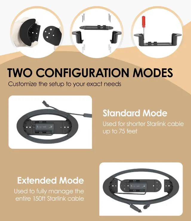 Alt view image 4 of 6 - Starlink Ethernet Cable Caddy - 2-in-1 StarLink Router Wall Mount Bracket for Starlink Gen 2, Gen 3, HP - Organizes Ethernet Adapter & 150ft Cable for Home, RV, Boat (Black)