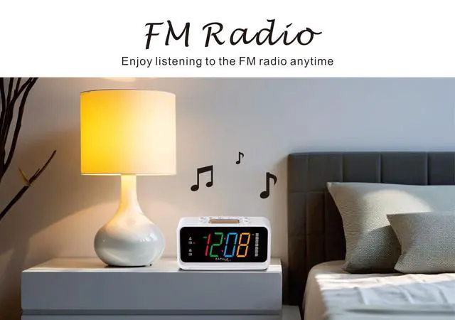 Alt view image 3 of 6 - Alarm Clock Radio, 2 Alarms Jumbo LED Display Plug in Digital FM Clock Radio with USB Charging Port, Days Display, Adjustable Volume & Dimmer, Nightlight, Snooze for Deep Sleepers Kids