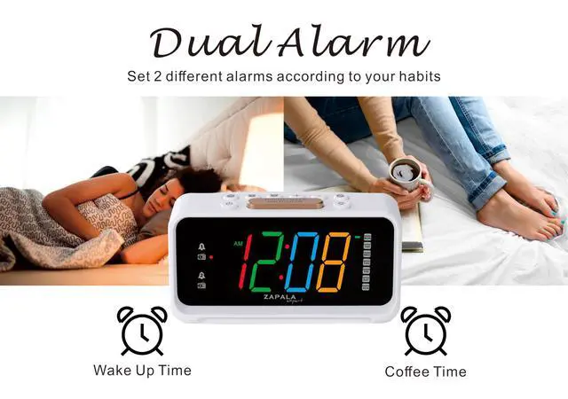 Alt view image 4 of 6 - Alarm Clock Radio, 2 Alarms Jumbo LED Display Plug in Digital FM Clock Radio with USB Charging Port, Days Display, Adjustable Volume & Dimmer, Nightlight, Snooze for Deep Sleepers Kids