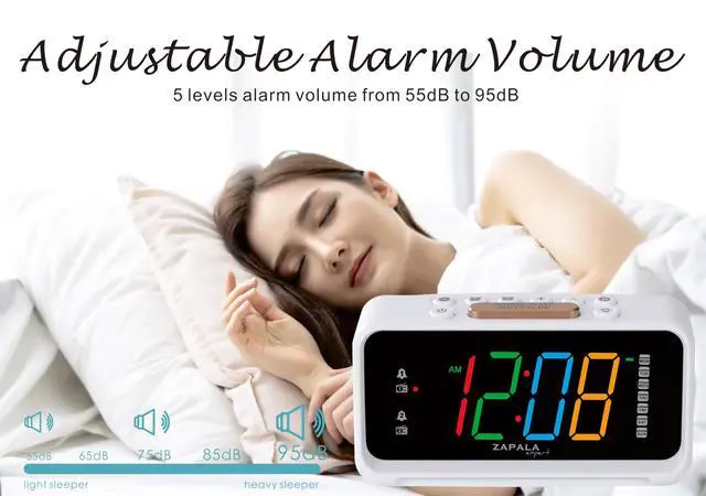 Alt view image 5 of 6 - Alarm Clock Radio, 2 Alarms Jumbo LED Display Plug in Digital FM Clock Radio with USB Charging Port, Days Display, Adjustable Volume & Dimmer, Nightlight, Snooze for Deep Sleepers Kids