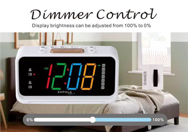 Alt view image 6 of 6 - Alarm Clock Radio, 2 Alarms Jumbo LED Display Plug in Digital FM Clock Radio with USB Charging Port, Days Display, Adjustable Volume & Dimmer, Nightlight, Snooze for Deep Sleepers Kids
