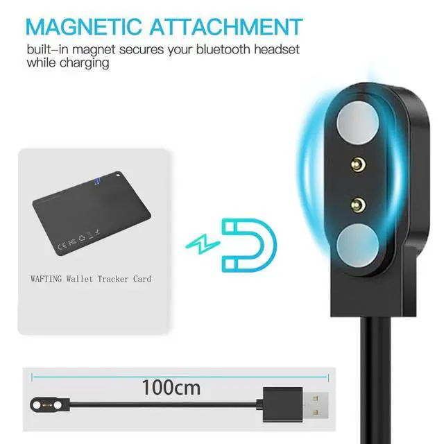 Alt view image 2 of 6 - Compatible with WAFTING Wallet Tracker Card Charger, 100cm Magnetic Replacement Charging Compatible for WAFTING Wallet Tracker Card (2 Pack-Black+White)