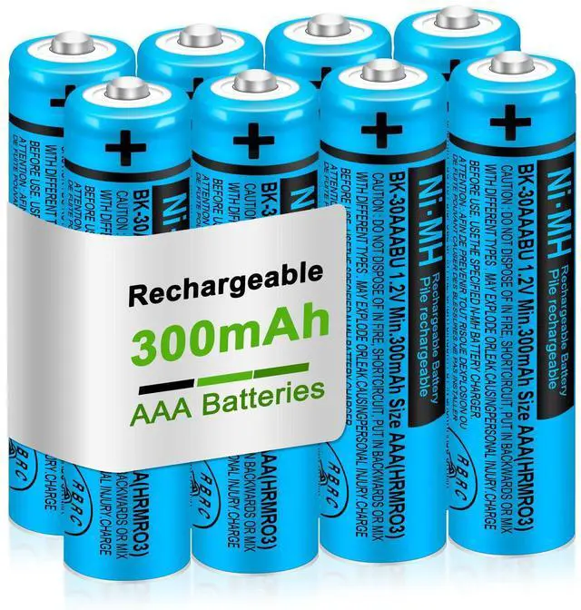Main image of 8-Pack 1.2V AAA 300mAh Ni-MH BK-30AAABU Triple A Rechargeable Batteries | Great replacement power for Panasonic cordless phones, landlines & remotes.Reusable up to 2500 times