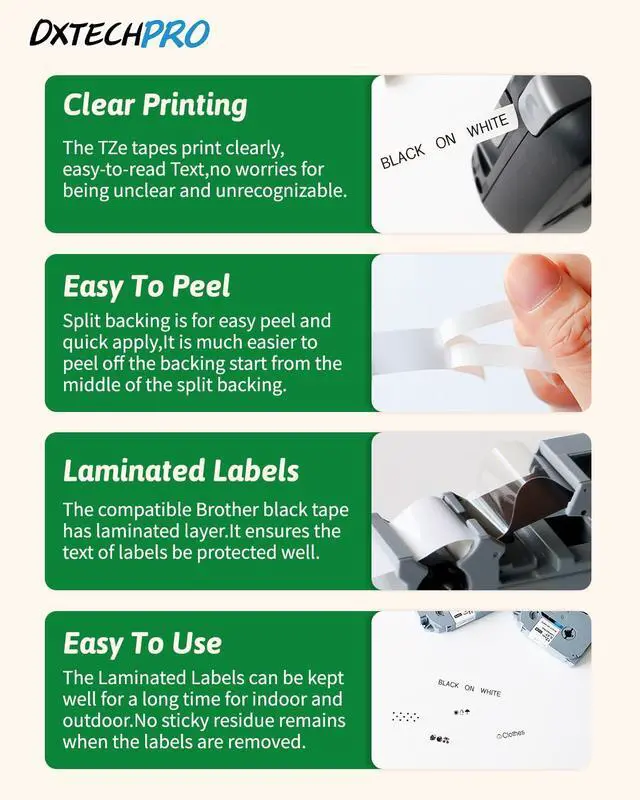 Alt view image 4 of 6 - Label Maker Tape 12mm 0.47 Laminated White Tze 231 TZ Tape 5Pack | Compatible with Brother Label Maker Tape for PT-D210 D220 H111,TZE231 1/2" x 26.2,Black on White