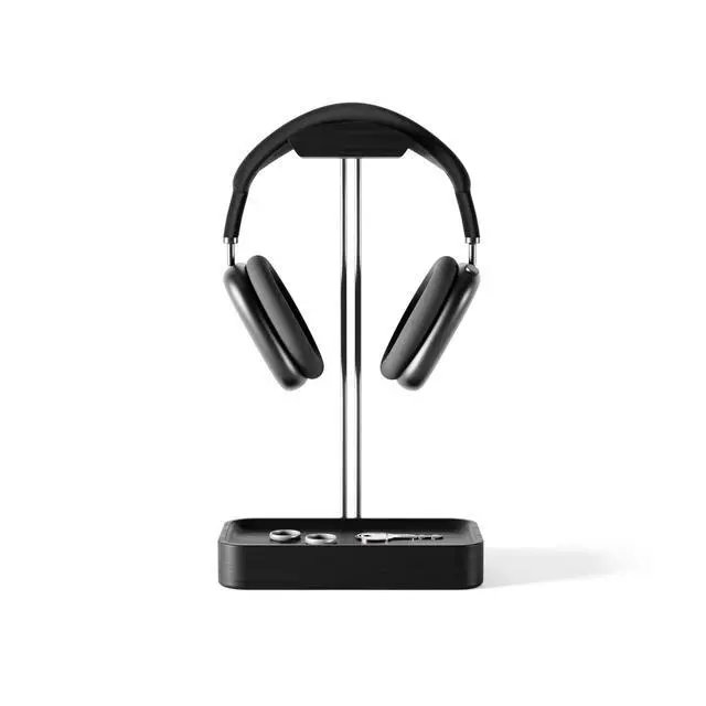 Alt view image 4 of 6 - Headphone Stand with Catchall Tray Base Premium Showpiece Headset Holder with Storage Solid Wood (Black Wood)