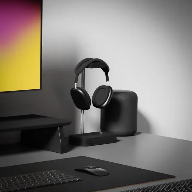 Alt view image 6 of 6 - Headphone Stand with Catchall Tray Base Premium Showpiece Headset Holder with Storage Solid Wood (Black Wood)