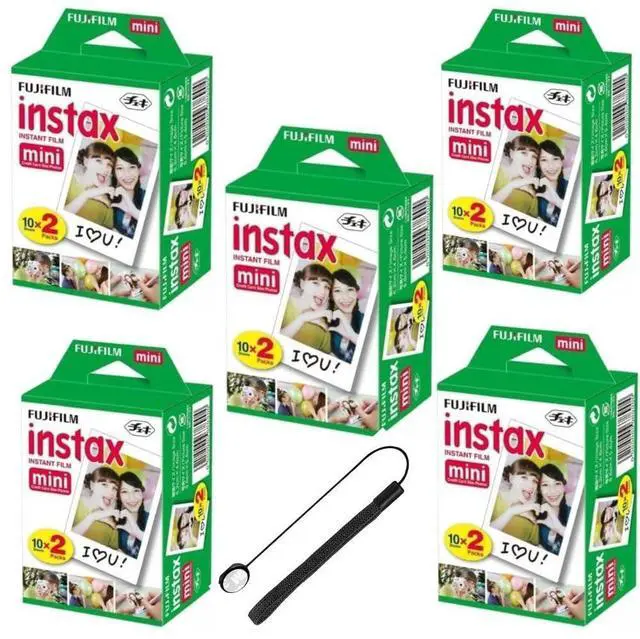 Main image of Instax Mini Instant Film for Mini Cameras, White, Credit Card Sized with Free Bonus Cap Keeper - (5 x Twin Pack)