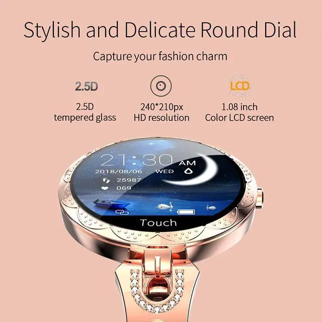 Alt view image 3 of 6 - Smartwatch for Women Compatible for Android/iOS Phones. Health and Fitness Tracker with Heart Rate Blood Pressure Bluetooth Remote Photography Female Menstrual Cycle (Gold)