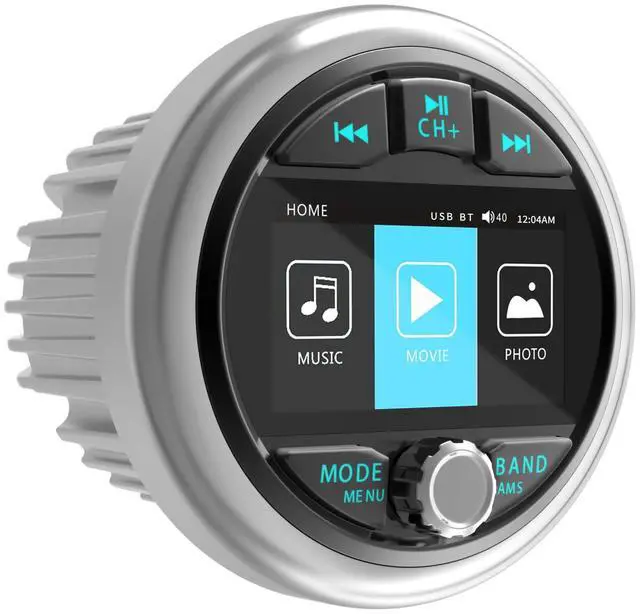 Main image of Bluetooth Marine Gauge Radio Receiver - Waterproof Boat Stereo for ATV UTV | 3 Inch LCD Display Digital Multimedia MP5 Player USB AM FM Tuner 4 x 50 Watts Audio System