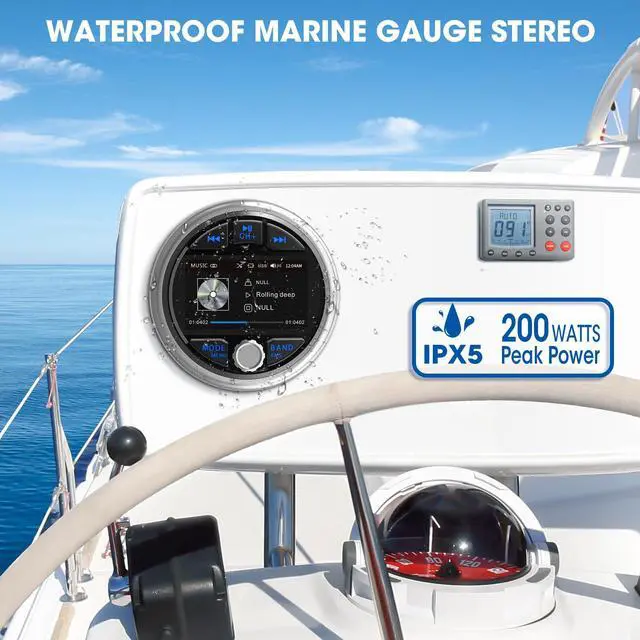 Alt view image 2 of 6 - Bluetooth Marine Gauge Radio Receiver - Waterproof Boat Stereo for ATV UTV | 3 Inch LCD Display Digital Multimedia MP5 Player USB AM FM Tuner 4 x 50 Watts Audio System