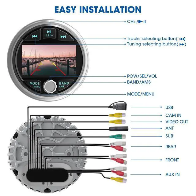 Alt view image 4 of 6 - Bluetooth Marine Gauge Radio Receiver - Waterproof Boat Stereo for ATV UTV | 3 Inch LCD Display Digital Multimedia MP5 Player USB AM FM Tuner 4 x 50 Watts Audio System