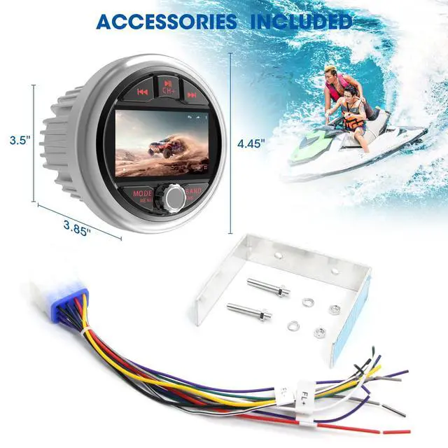Alt view image 6 of 6 - Bluetooth Marine Gauge Radio Receiver - Waterproof Boat Stereo for ATV UTV | 3 Inch LCD Display Digital Multimedia MP5 Player USB AM FM Tuner 4 x 50 Watts Audio System