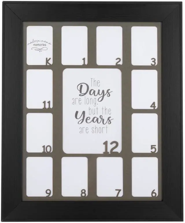 Main image of School Years Picture Frame K-12-11"x14" Interior Mat - Displays (1) 5x7 Photo and (12) 2x3 Pictures - School Years Photo Frame K-12 (Black Frame w/Grey Mat)