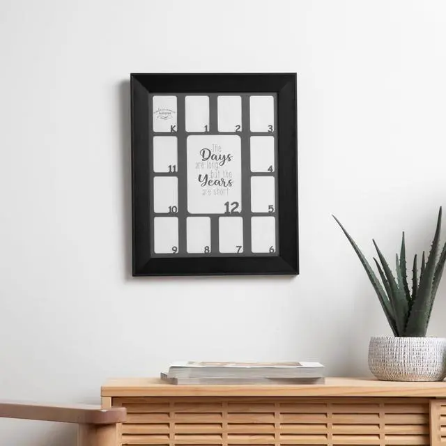 Alt view image 2 of 6 - School Years Picture Frame K-12-11"x14" Interior Mat - Displays (1) 5x7 Photo and (12) 2x3 Pictures - School Years Photo Frame K-12 (Black Frame w/Grey Mat)