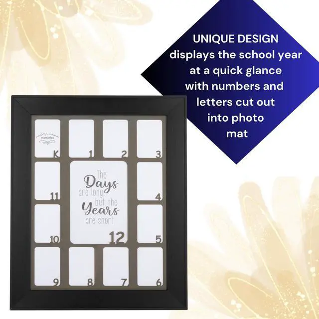 Alt view image 3 of 6 - School Years Picture Frame K-12-11"x14" Interior Mat - Displays (1) 5x7 Photo and (12) 2x3 Pictures - School Years Photo Frame K-12 (Black Frame w/Grey Mat)