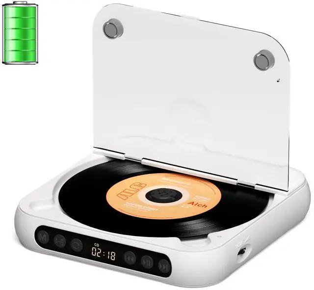 Main image of CD Player Portable with Speakers Rechargeable for Home Audio Book with Headphones LCD Screen, Small Kids CD Players Bluetooth for Car Shockproof Support CD/AUX/USB (White)