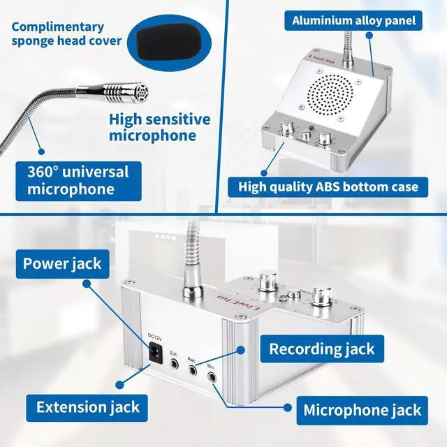 Alt view image 6 of 6 - 2-Way Window Intercom System, High-Power Voice Transmission Speaker for Bank, Hospital, Station & Store Counter