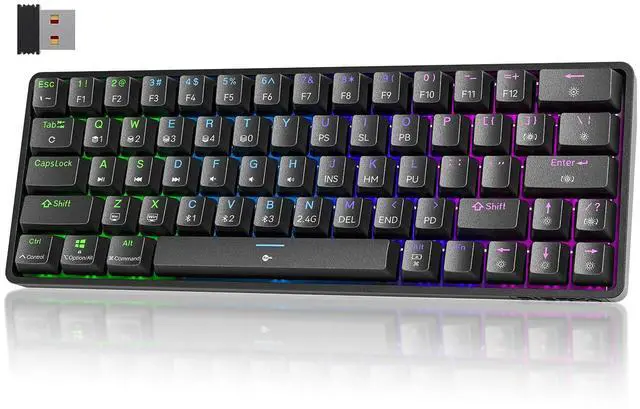 Main image of TMKB T63 Gaming Keyboard, 60% Wireless Mechanical Keyboard with Bluetooth/2.4G/Type-C, Compact 63 Keys Anti-Ghosting, RGB Backlight, Clicky Blue Switch - Black