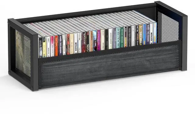 Main image of CD Storage Box Case Rack Fits 40 CDs Small Space (Black, 1 PCS) | Sturdy metal construction, Black classic wood-grain front, Dual magnets on front flap, Non-slip pad, for Tower and Cabinet