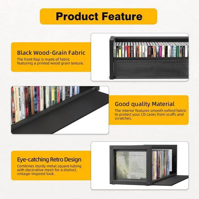 Alt view image 4 of 6 - CD Storage Box Case Rack Fits 40 CDs Small Space (Black, 1 PCS) | Sturdy metal construction, Black classic wood-grain front, Dual magnets on front flap, Non-slip pad, for Tower and Cabinet
