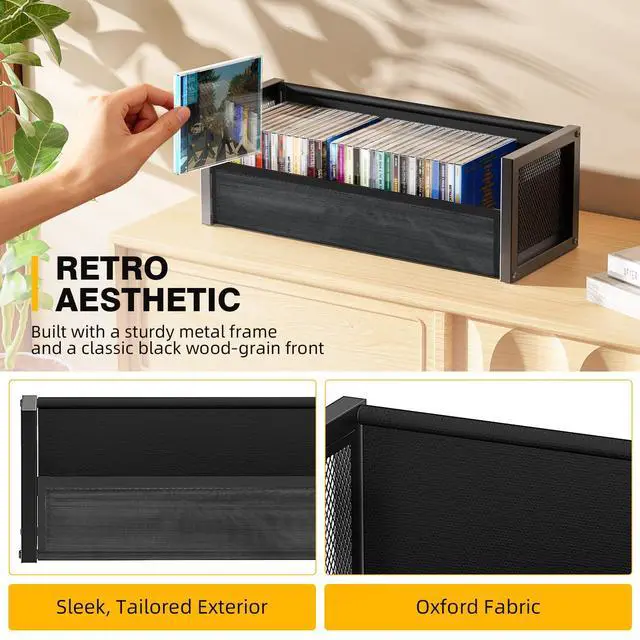 Alt view image 6 of 6 - CD Storage Box Case Rack Fits 40 CDs Small Space (Black, 1 PCS) | Sturdy metal construction, Black classic wood-grain front, Dual magnets on front flap, Non-slip pad, for Tower and Cabinet