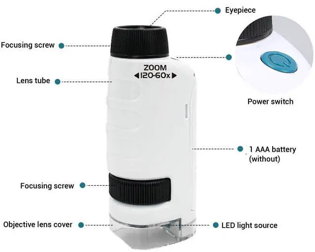 Alt view image 3 of 6 - Portable Microscope 60X to 120X HD Optical Lens | Handheld Pocket Microscope with Flexible LED Light for Daily Observation, Outdoor Exploration, and Educational Use